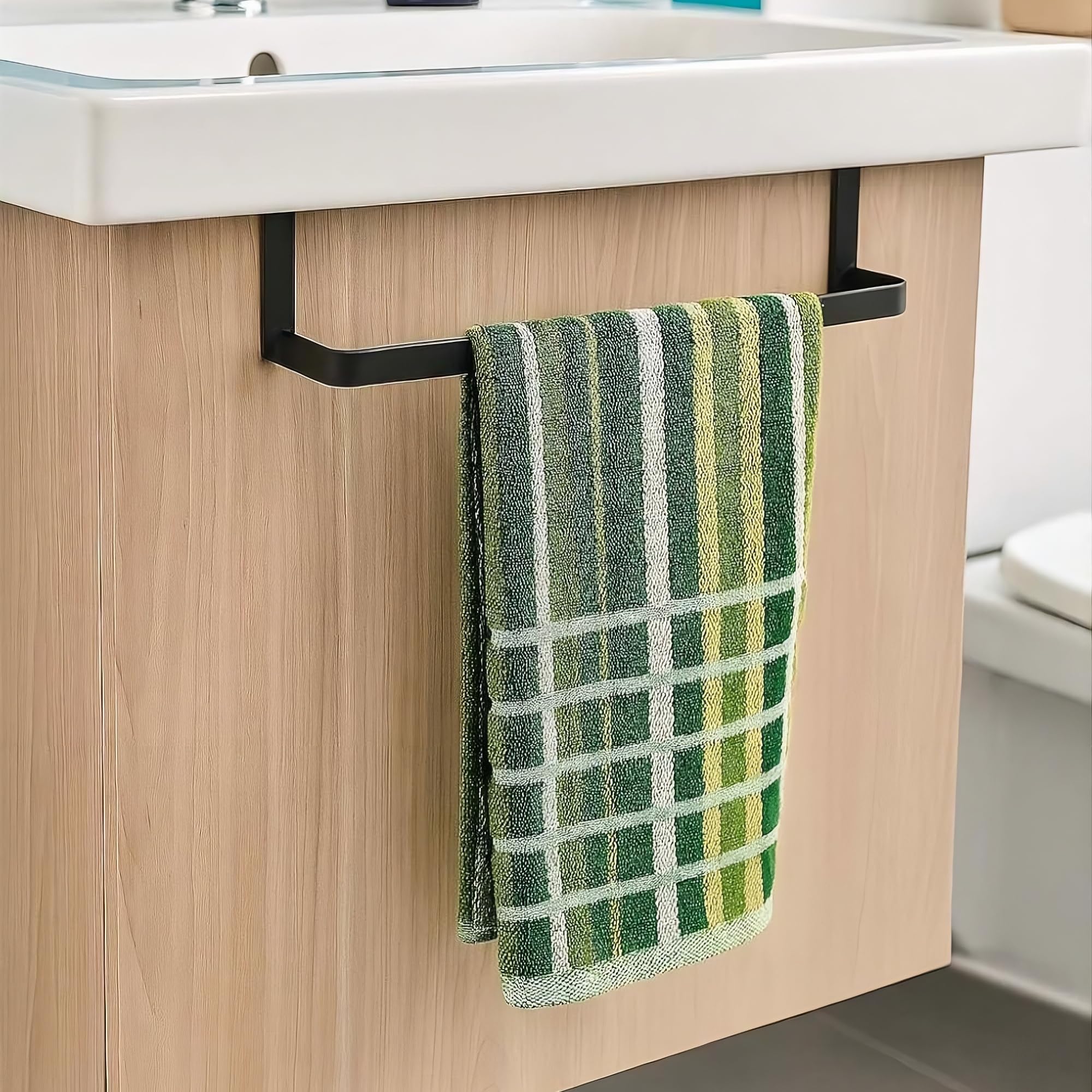 IMEX - Toallero Negro para Baño sin Taladro | Toallero Adhesivo para Mueble de Baño en Acero Inoxidable S.304 | Resistente a Humedad y Corrosión | Doble Sistema de Fijación (Atornillado o Pegado)