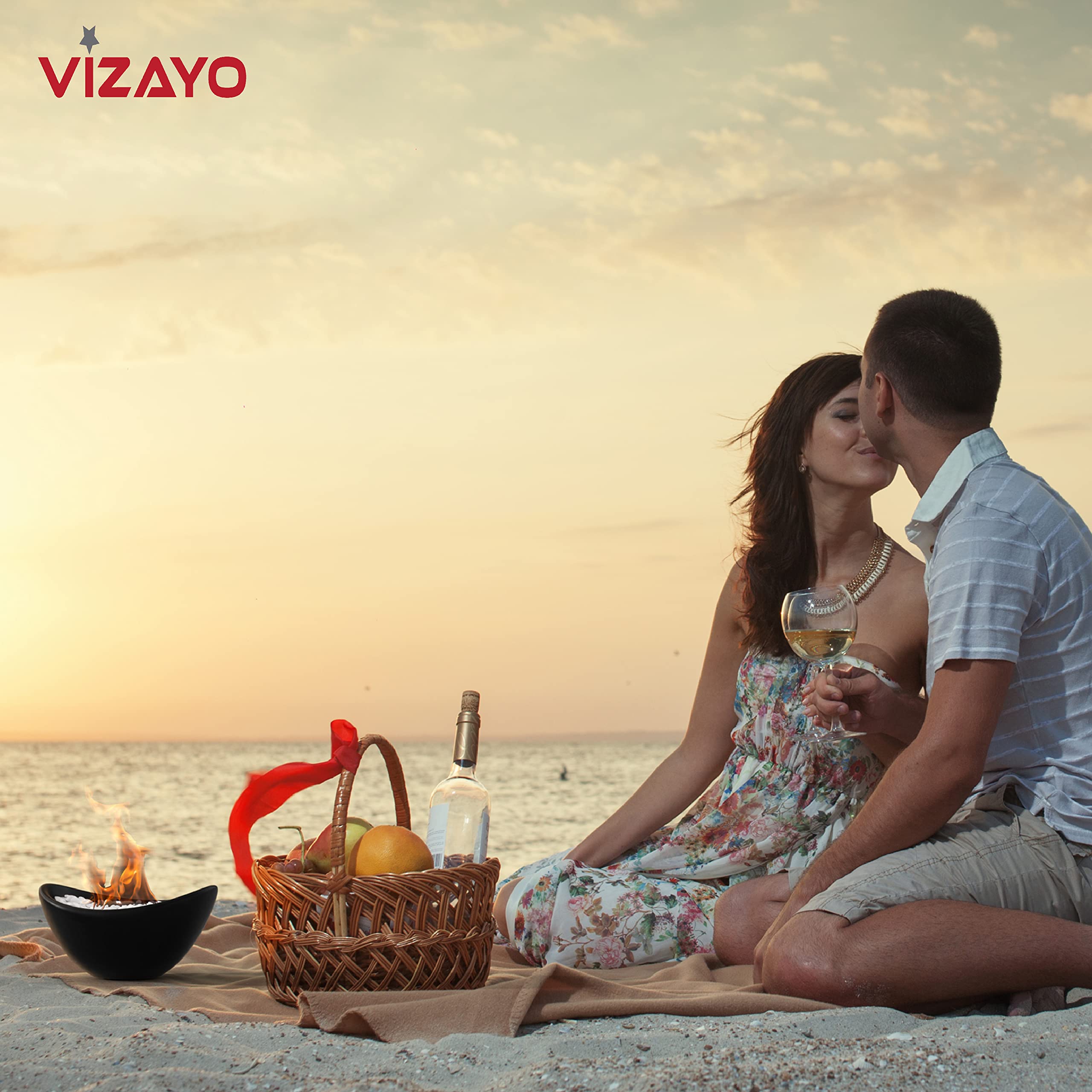 Vizayo Tabletop Fire Pit Bowl - 11 x 5.3 inch Indoor Outdoor Table Top Firepit - Use Gel Fuel Cans, Bioethanol or Isopropyl Alcohol - Tabletop Fireplace for Balcony, Pool, Patio Decor - Black