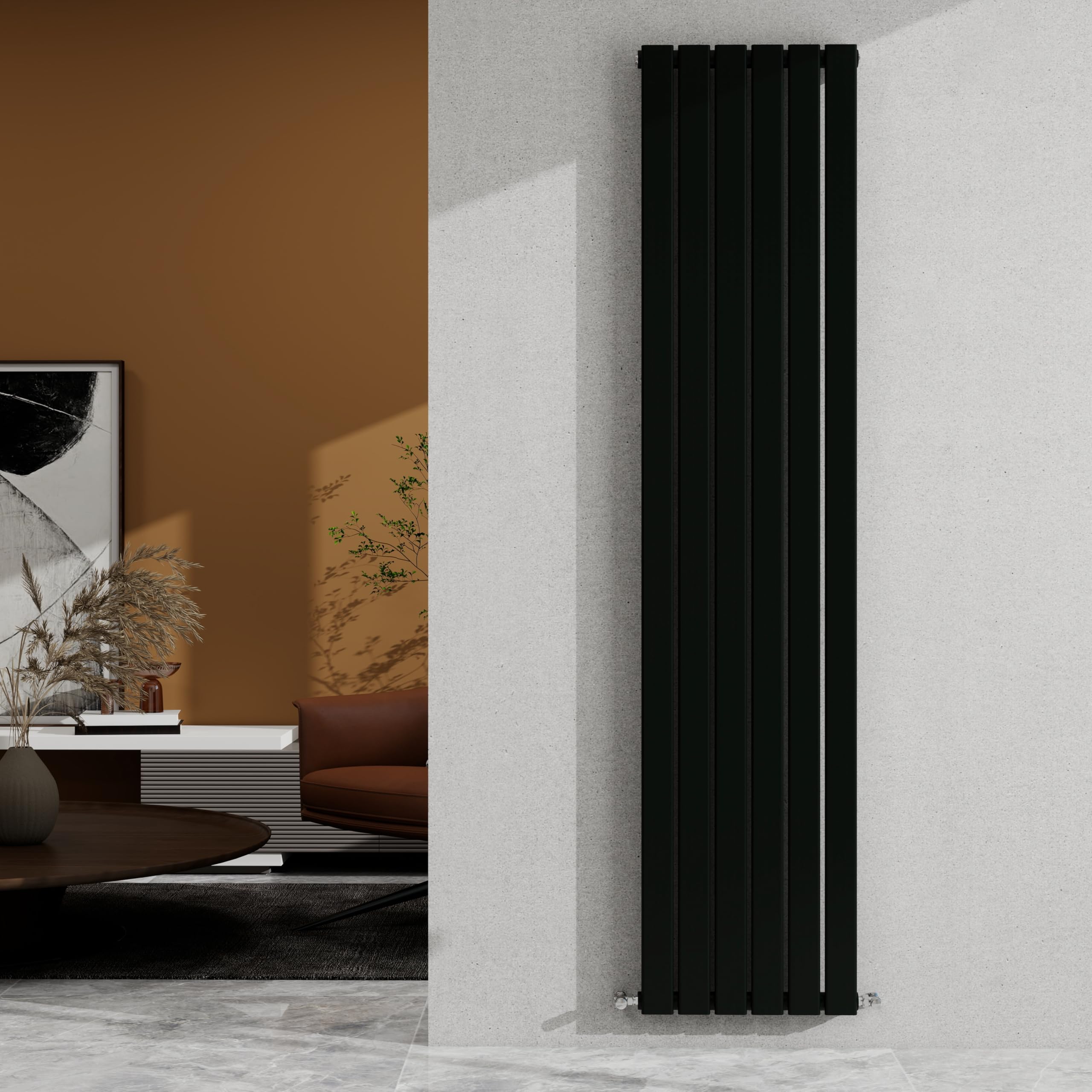 Sky Bathroom Black 1800×408Mm Vertical Designer Radiator Single Panel Modern Central Heating Flat Panel Rad 3091 Btu