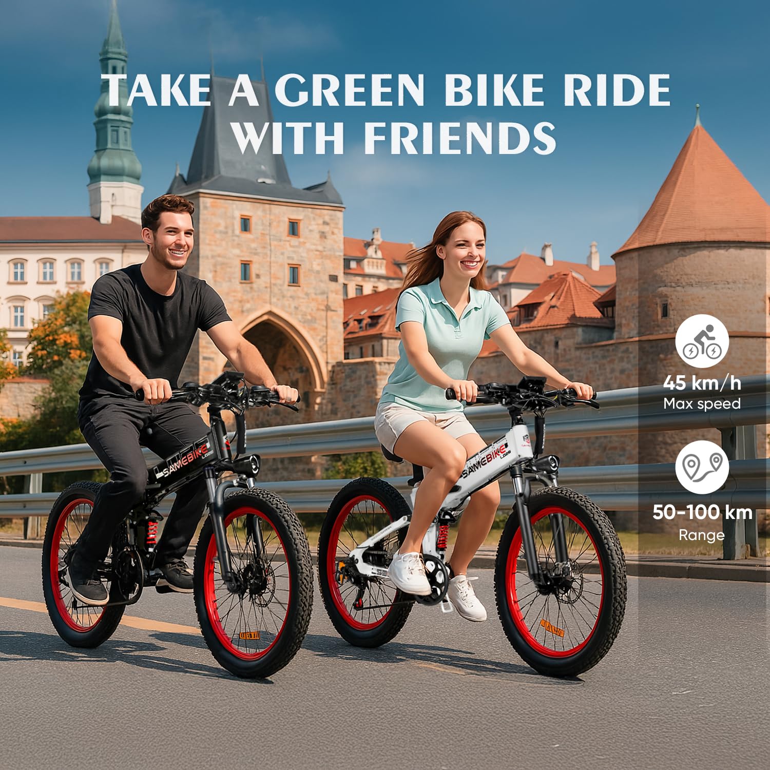 SAMEBIKE 20 * 3.0 Fat Tire Bicicleta Eléctrica de Montaña Adulto Batería Extraíble 48V14AH Bicicletas Eléctricas Plegables de 26 Pulgadas con Pantalla LCD de Velocidad Ebikes (LO26-II, Negro)