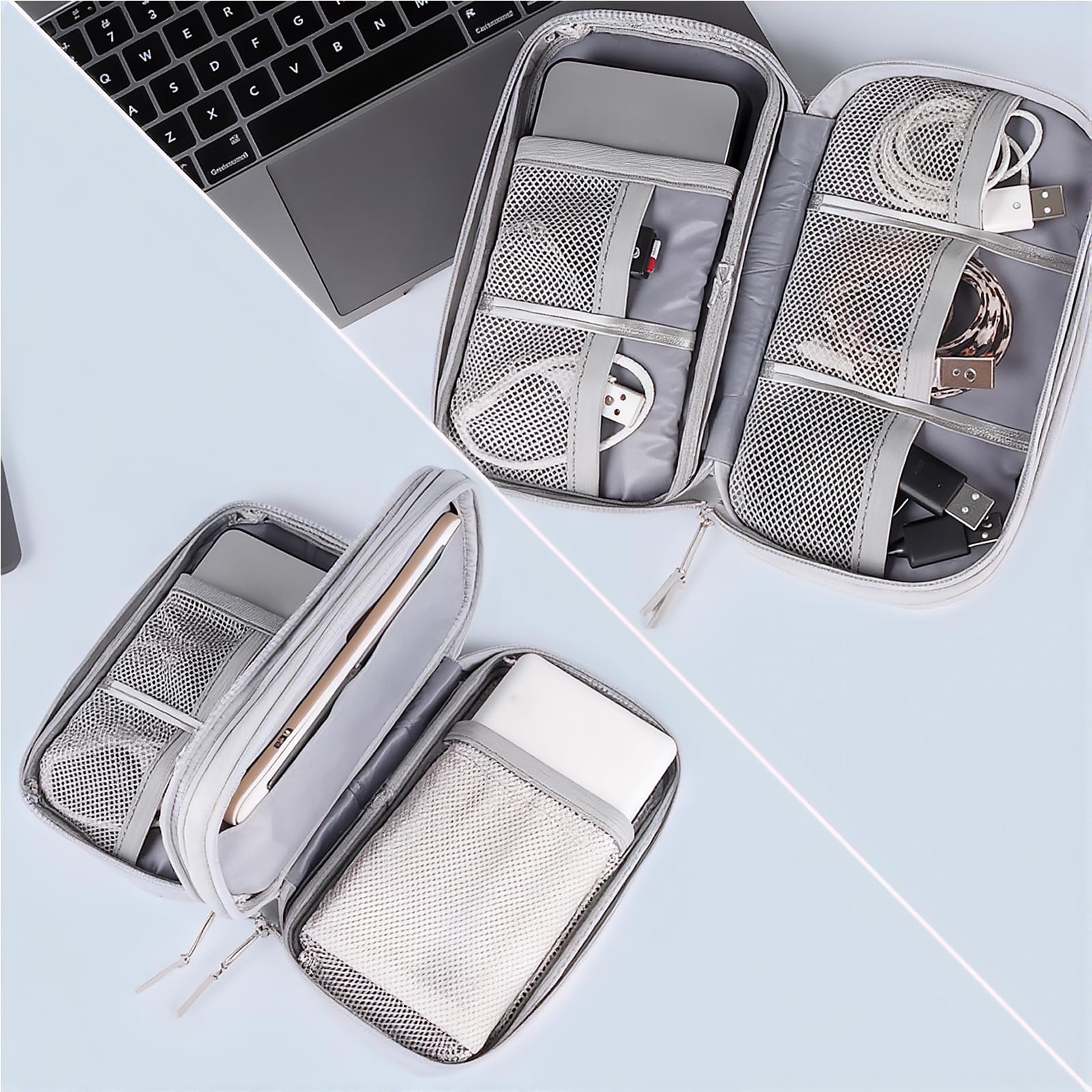 Digital Accessories Organizer Bag, Portable Double Layer Waterproof Suitable for a Variety of Digital Accessories, Universal Storage, Business Travel Bag, Black, Modern Simplicity — view 5