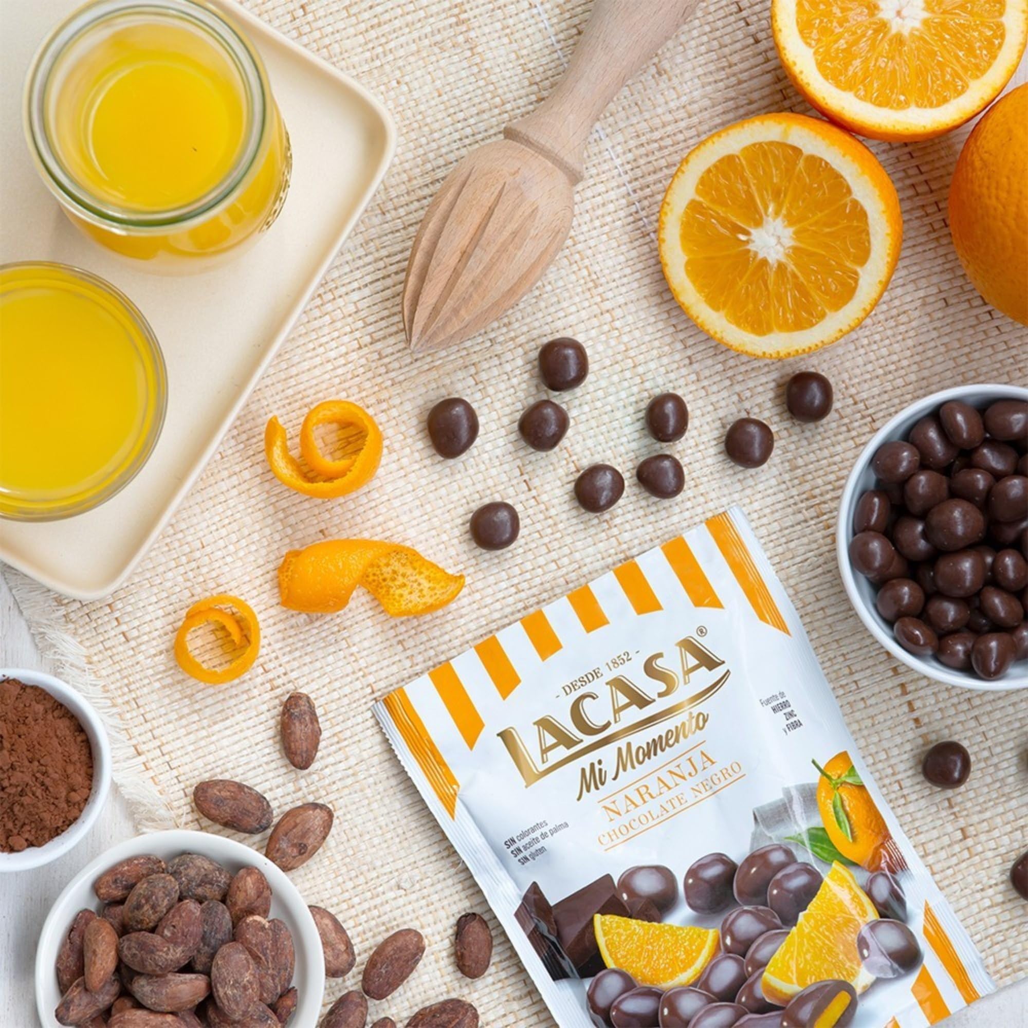 Lacasa Mi Momento pack de 5:Arándano Choco Negro,Pistacho Choco Leche,Nueces Choco Leche,Pasas Choco Negro,Naranja Choco Negro