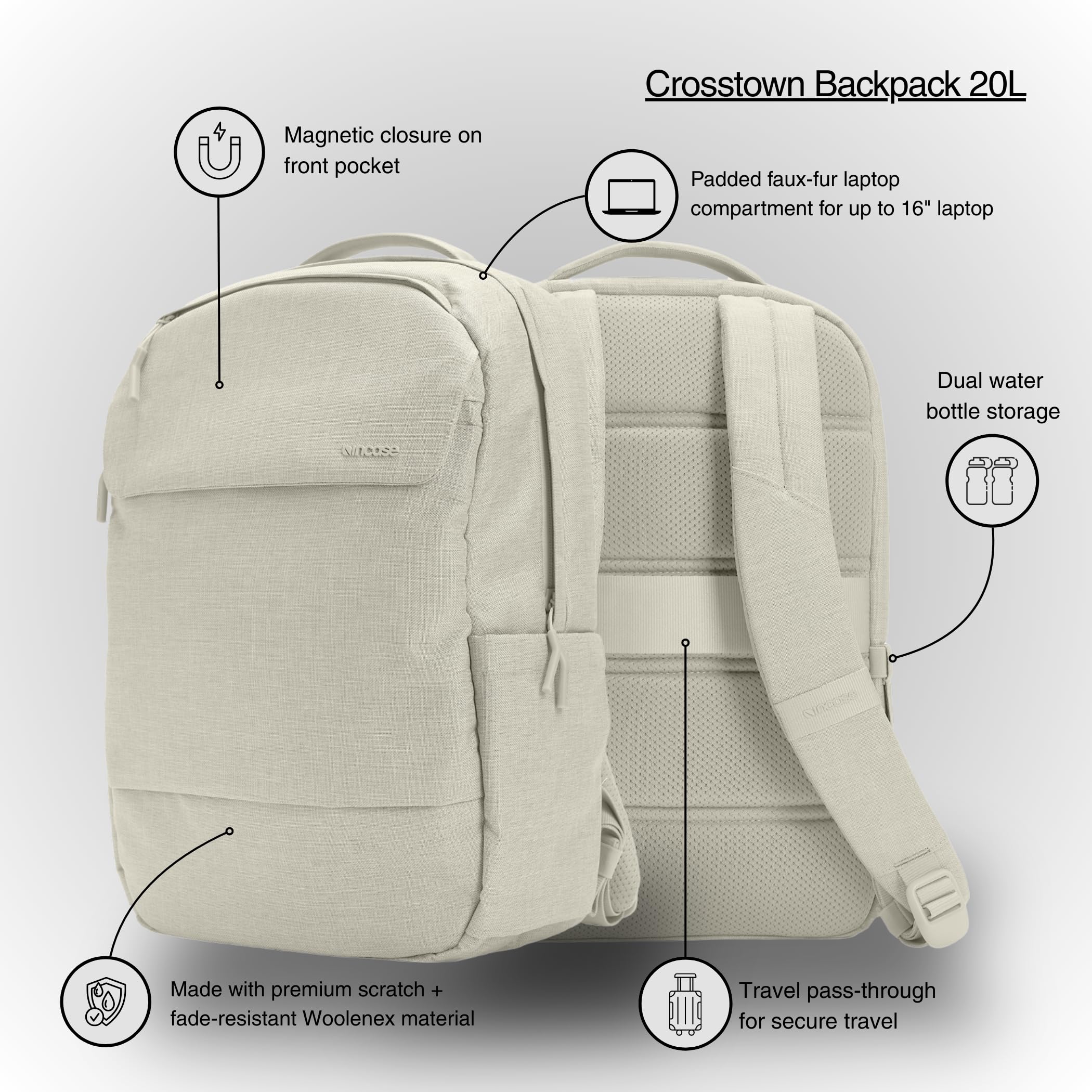 Incase Crosstown Sac à dos de 20 l – Résistant aux intempéries, sac à dos durable avec poche pour ordinateur portable, fonctionnalités pratiques pour les voyages et rangement organisé pour un usage