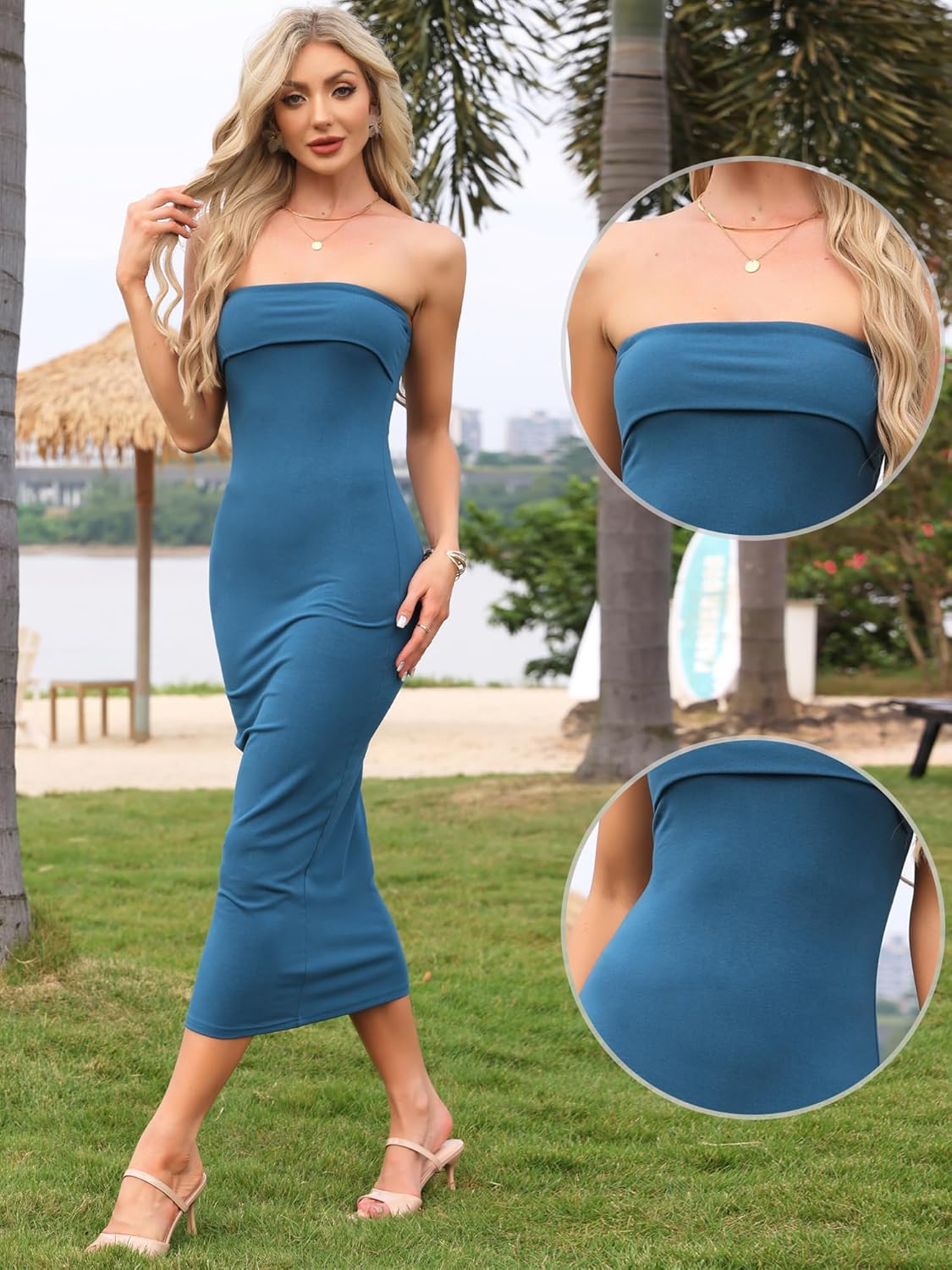 Allegra K Tube Top Dresses for Women's High Waist Strapless Casual Work Maxi Long Bodycon Dress - Image 2