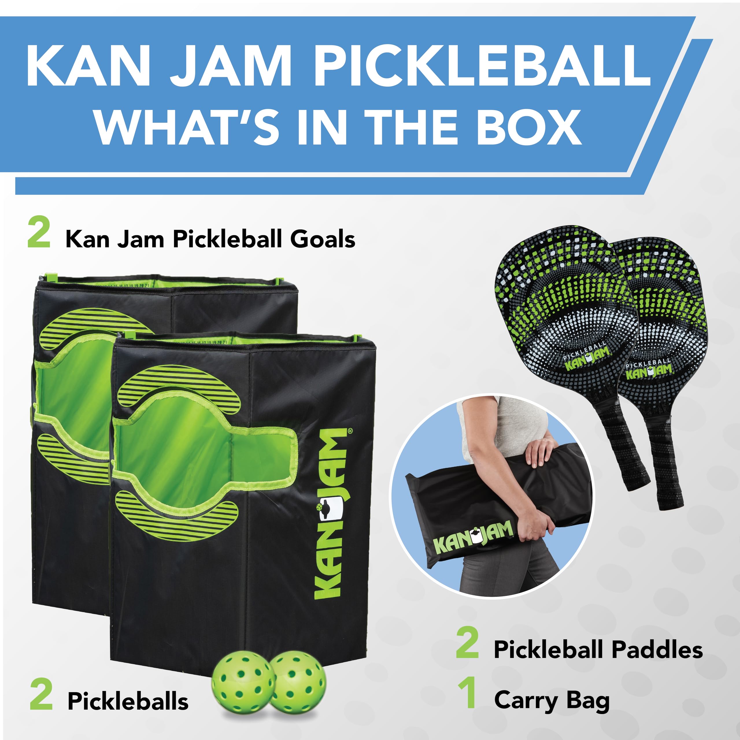 Kan Jam Pickleball Set, 2 Pickleball Paddles, 2 Balls