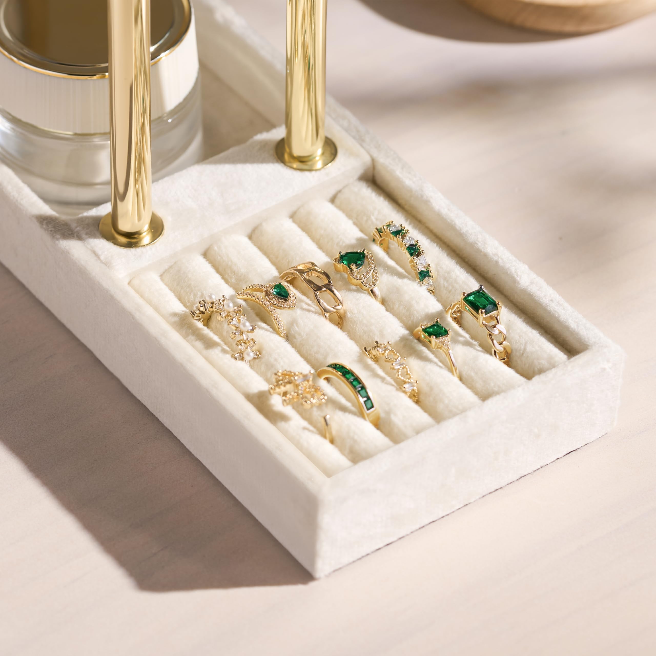 2 Tier Bracelet Holder Display - Detachable T Bar Beige Velvet Bracelet Holder, Jewelry Holder Organizer for Bracelet, Necklace, Earrings, Rings