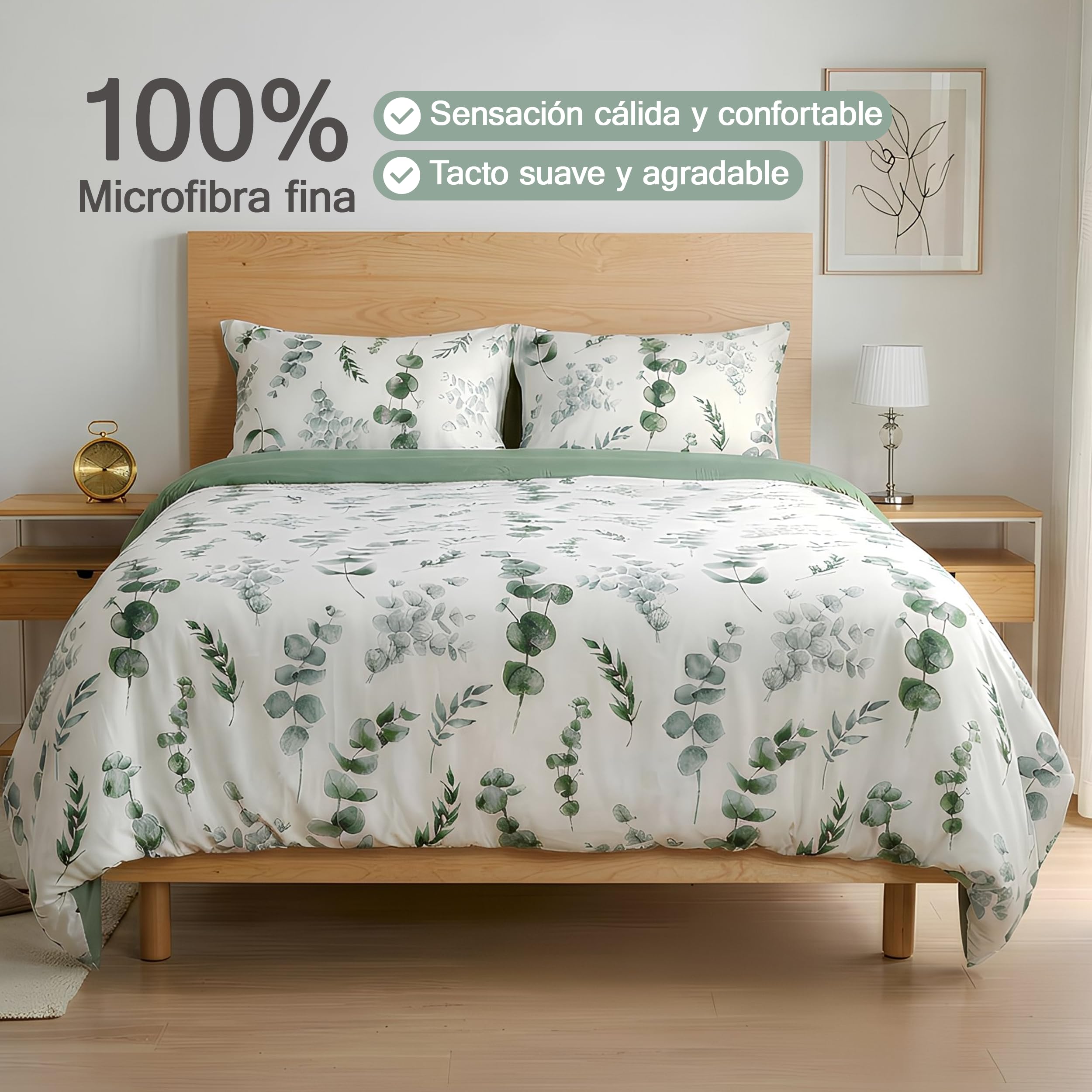 Etrexonline Juego de Funda Nórdica 3 Piezas Cama 150 Microfibra Suave Transpirable - 1 Funda Edredón 220x240 cm y 2 Fundas de Almohada 50x75 cm (Eucalipto) — view 3