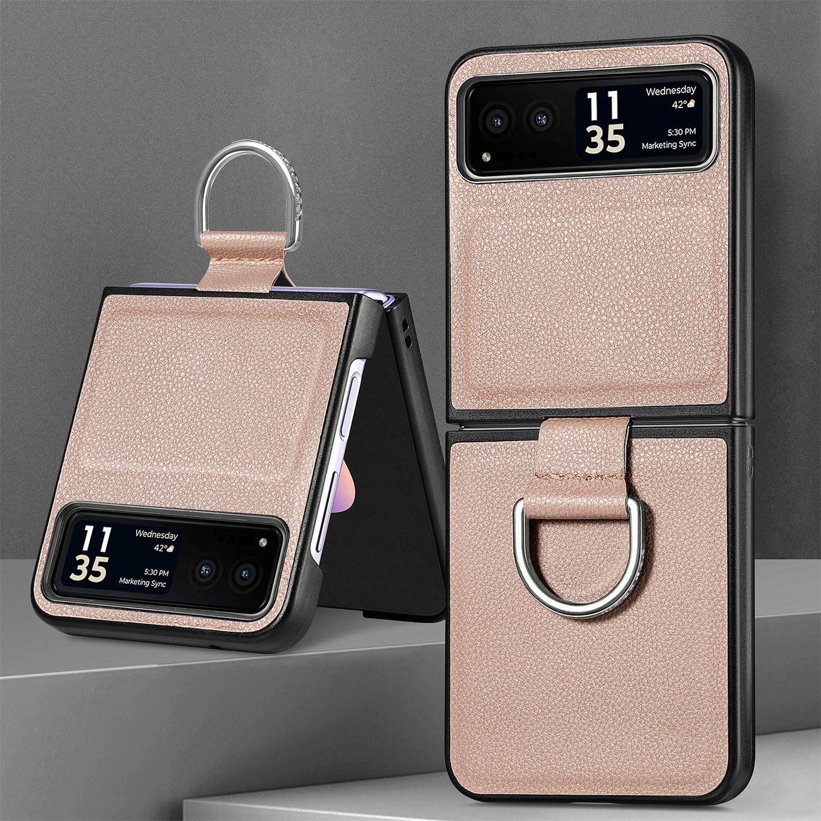 For Motorola Razr 40 Case Wallet With Card Holder & Finger Ring, PU Leather Shockproof Protective Cover Flip Kickstand Magnetic Rugged Phone Case For Motorola Razr 40, Brown