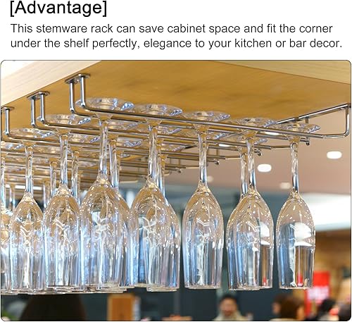 Miniatura 5 de uxcell Estante para copas de vino debajo del gabinete, 4 piezas de 10 pulgadas, estante colgante de acero inoxidable para copas de vino, organizador