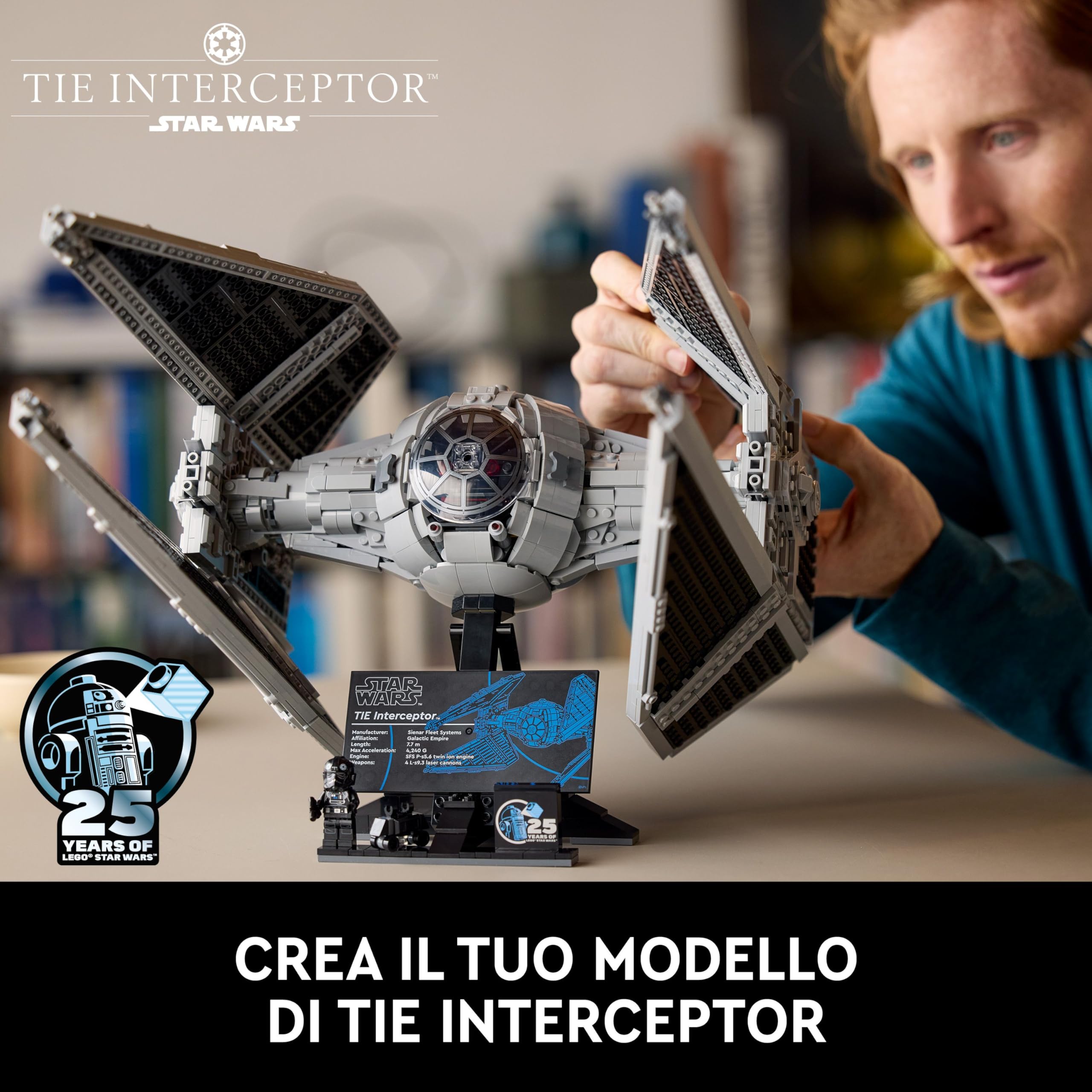 LEGO Star Wars TIE Interceptor, Modellino da Costruire di Starfighter Ultimate Collector Series con Espositore, Minifigure e Mattoncino del 25 Anniversario, Regalo per Adulti, Collezione UCS 75382