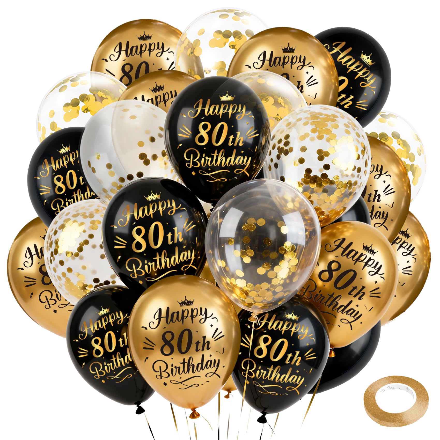 80th Birthday Balloons Happy Birthday Balloons Black Gold Balloons Metallic 24 Pcs 80th Balloons Happy Anniversary Balloons 80th Birthday Decoration For Women Party Decorations Supplies For Women โ image 1