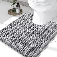 Smiry U-Shaped Toilet Rug 24x20 Grey - Extra Soft Chenille Bath Mat, Absorbent Non-Slip Rubber Back, Machine Washable Contour Rug