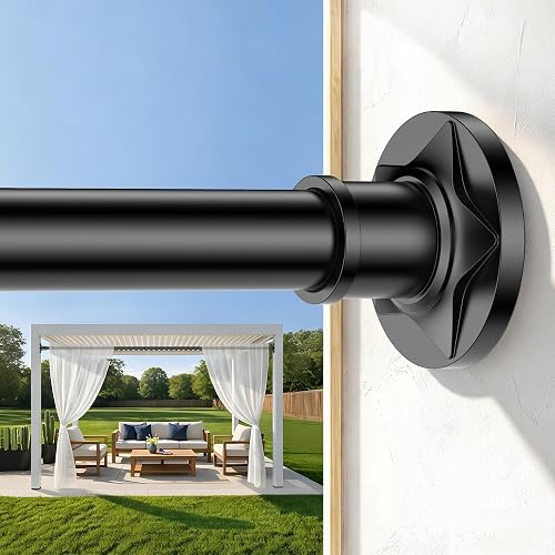 Matte Black Tension Shower Curtain Rod No Drilling Adjustable 30-84 In (7ft) 1.1" Diameter Stainless Steel, Rustproof Heavy Duty, Room Divider for Bathroom Window Patio Closet