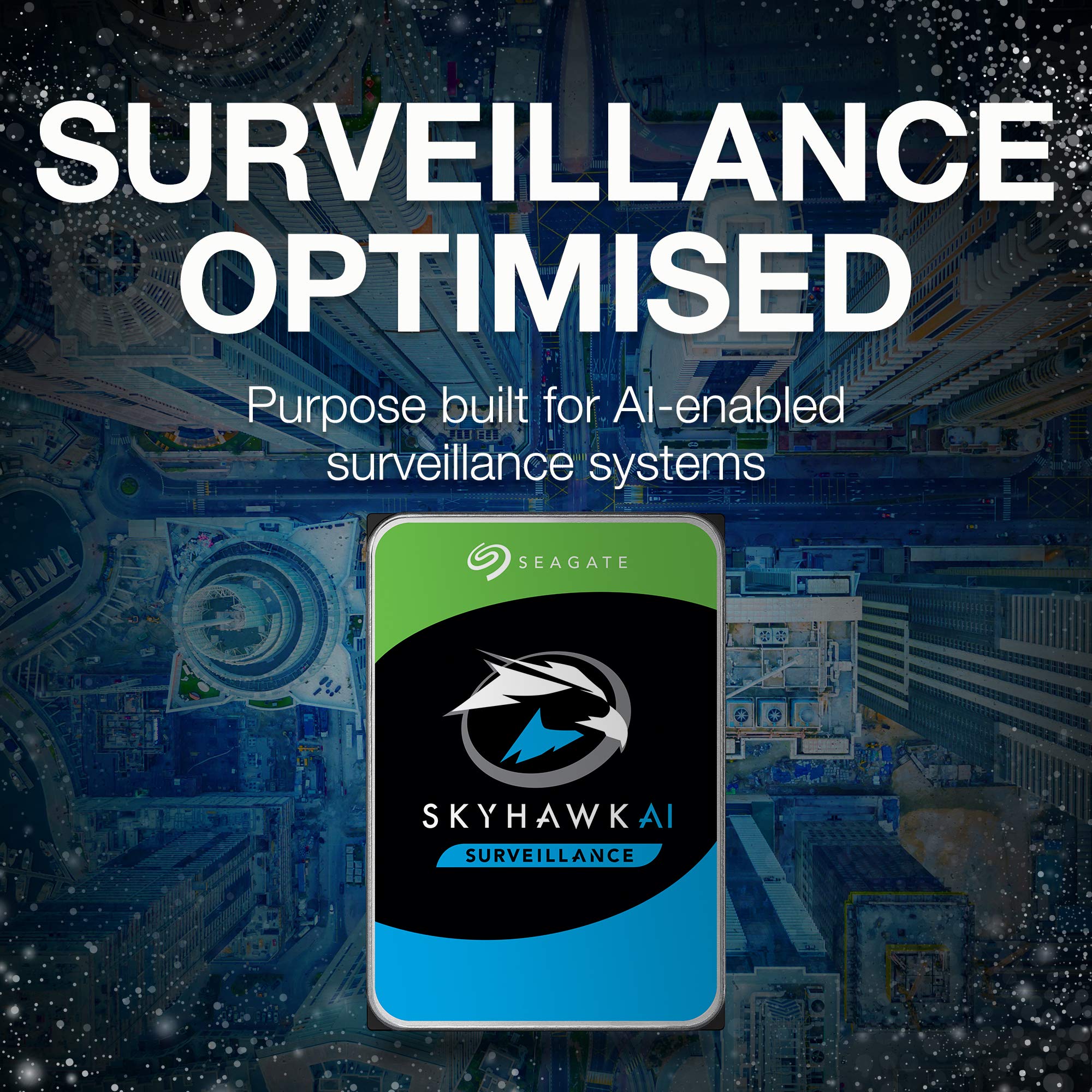 Seagate - Disco rigido SkyHawk AI da 10 TB di sorveglianza da 3,5", ST10000VE0008 (SATA 6 Gb/s/250 MB/7200 giri/min)