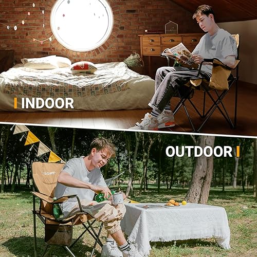 Miniatura 8 de KingCamp Paquete de 2 sillas plegables de camping de gran tamaño sillas de césped portátiles para exteriores silla de campamento resistente de 300