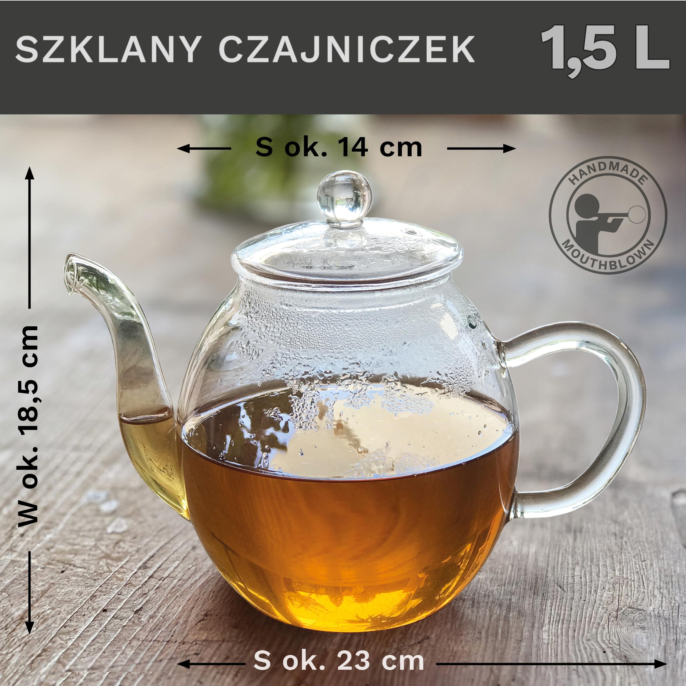 Creano Szklany dzbanek do herbaty 1,5 l 3-częściowy zaparzacz z sitkiem ze stali nierdzewnej