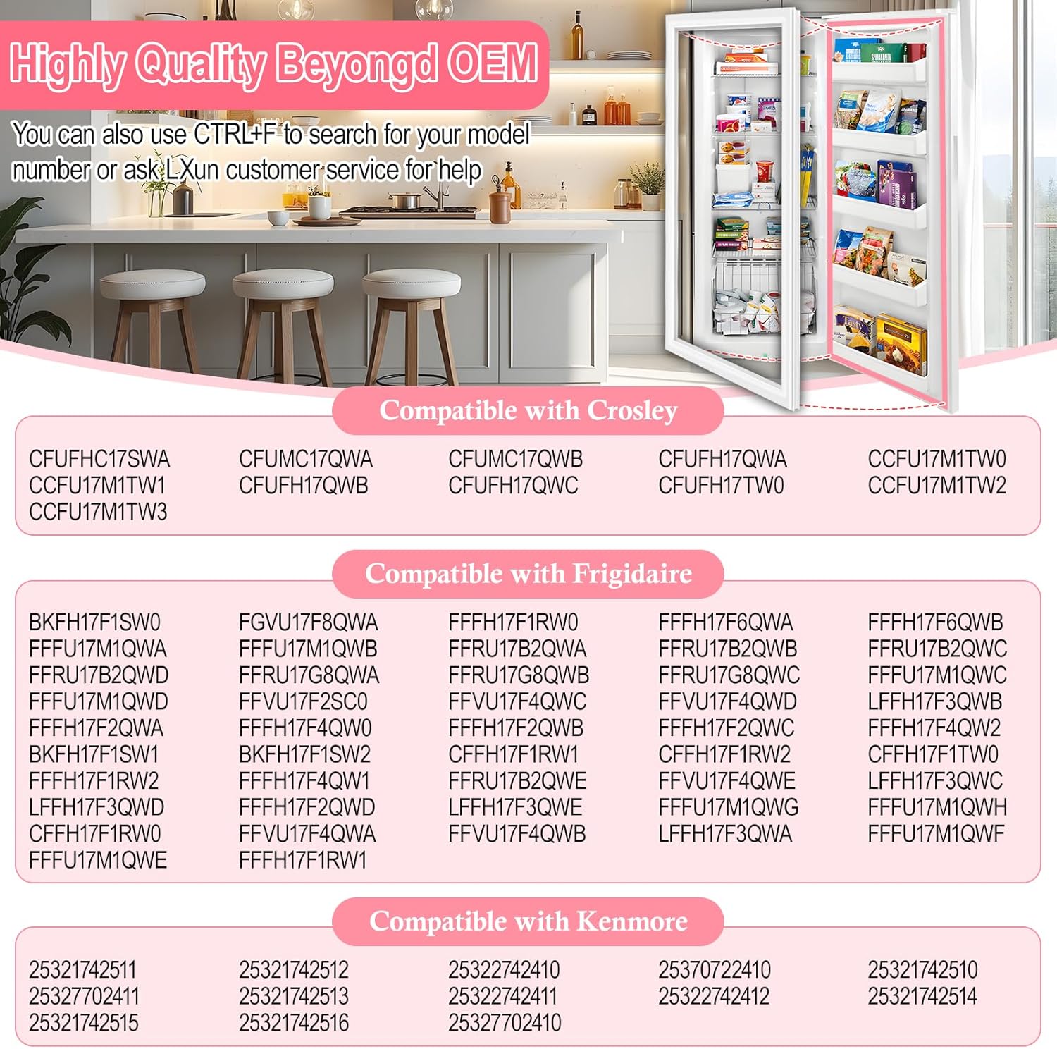 LXun Upgrade 5304505529 Refrigerator Freezer Door Gasket Compatible with Kenmore Crosley Frigidaire Refrigerator Door Seal for Frigidaire Refrigerator Parts 216522376 AP6037537 PS11770428 EAP11770428