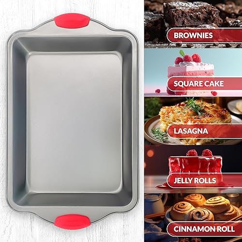 Miniatura 5 de Boxiki Kitchen Molde rectangular antiadherente de 9 x 13 pulgadas, bandeja para hornear duradera para delicias de horno y pasteles de hoja, no