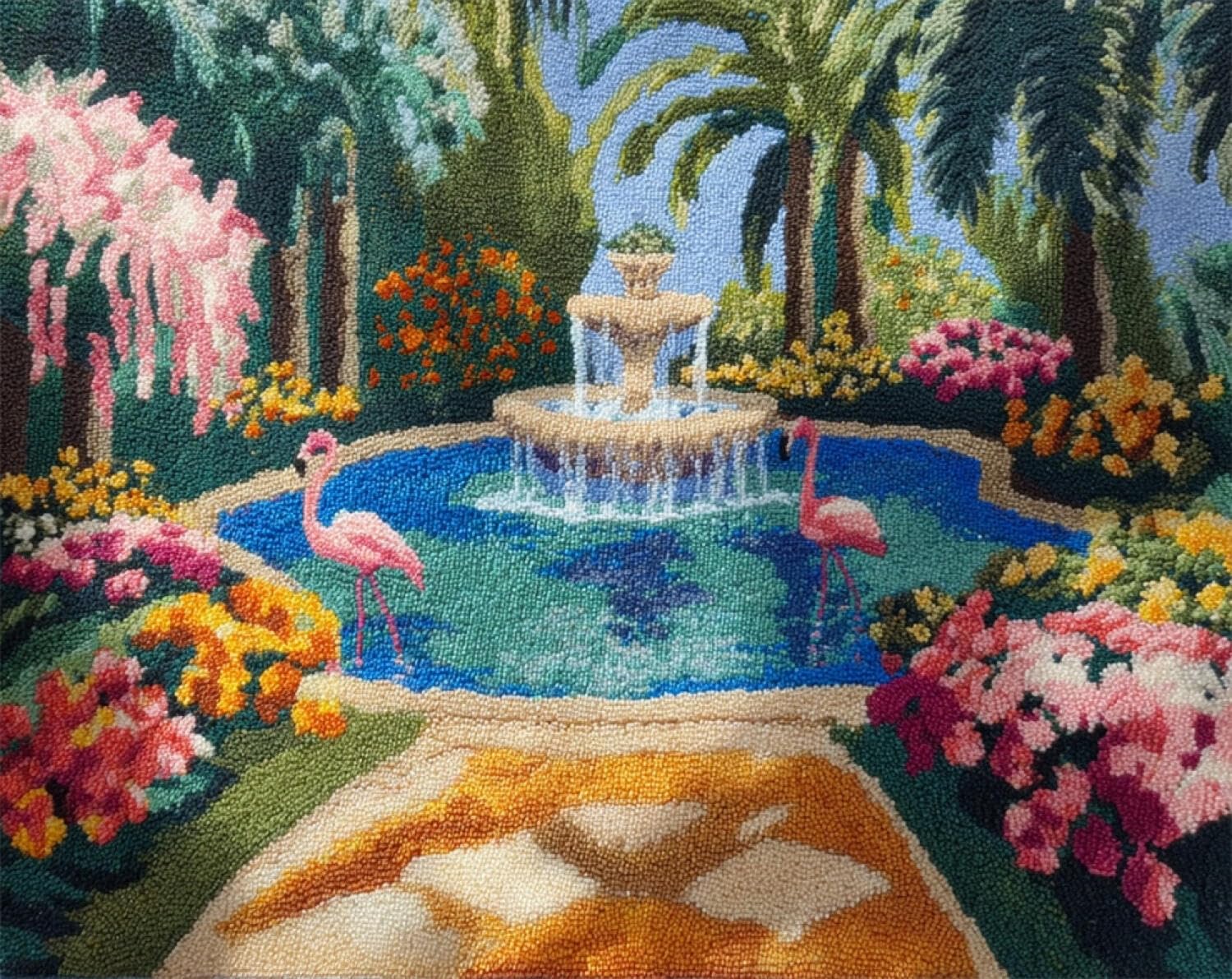 Henypt DIY Knüpfteppich Set Springbrunnen und Vögel 55x75cm