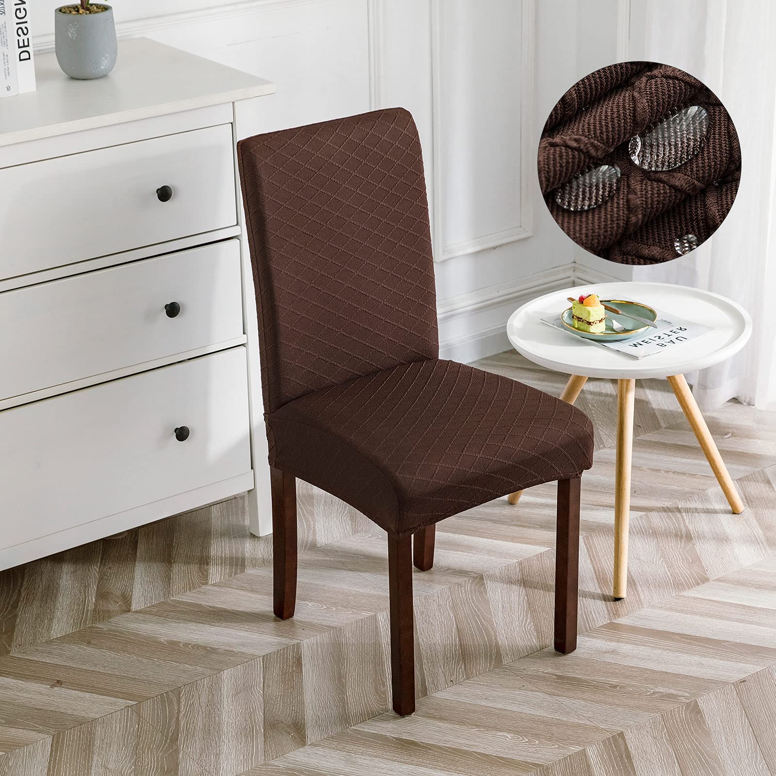 Genina Fundas Impermeables para sillas de Comedor, Cocina, Fundas para sillas Parsons (Chocolate, 6 Piezas)