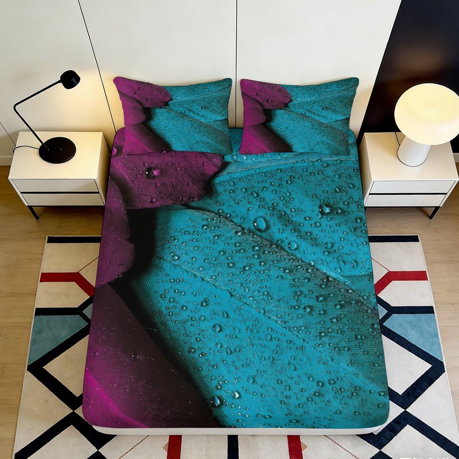 Pnayamiorkfel Style-10 3D Printed Water Droplets Abstract Fitted Sheet Microfiber Purple Blue Bed Cover For Bedroom Living Room Decor 90X200x25cm