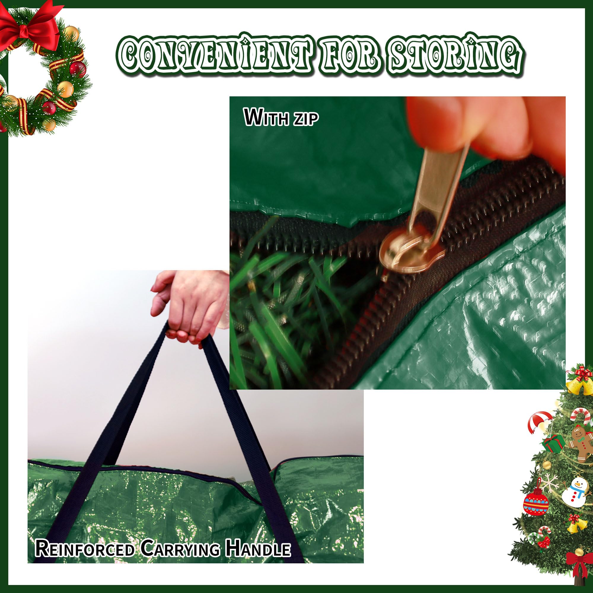 RICHIE Christmas Tree Storage Bag; up to 7.5ft Xmas Tree Storage Box with durable handle(120x25x45cm, Green) - Image 4