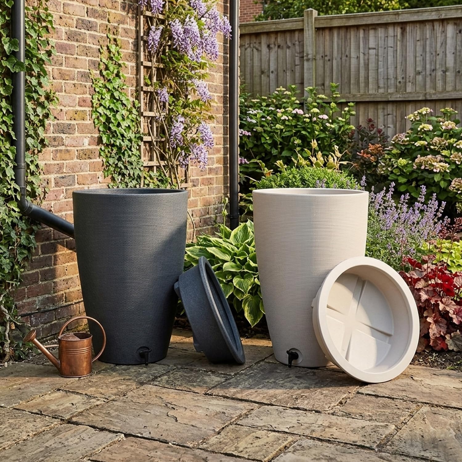 Amesbury Stylish Outdoor Stone Water Butt Garden Rain Water Collector 120 Litre With Tap & Lid (Stone)