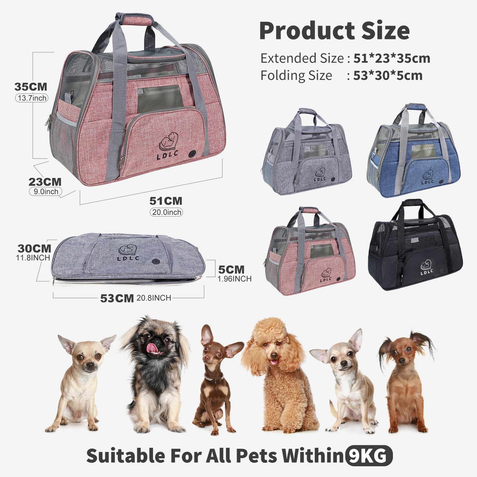 PETCUTE Sac de Transport pour Chat,Sac Transport Chien Respirant et à l'aise,Caisse de Transport Chat avec Tapis en Laine Lavable, Bandoulière Réglable Idéal pour Chats, Petits Chiens (51*23*35cm)