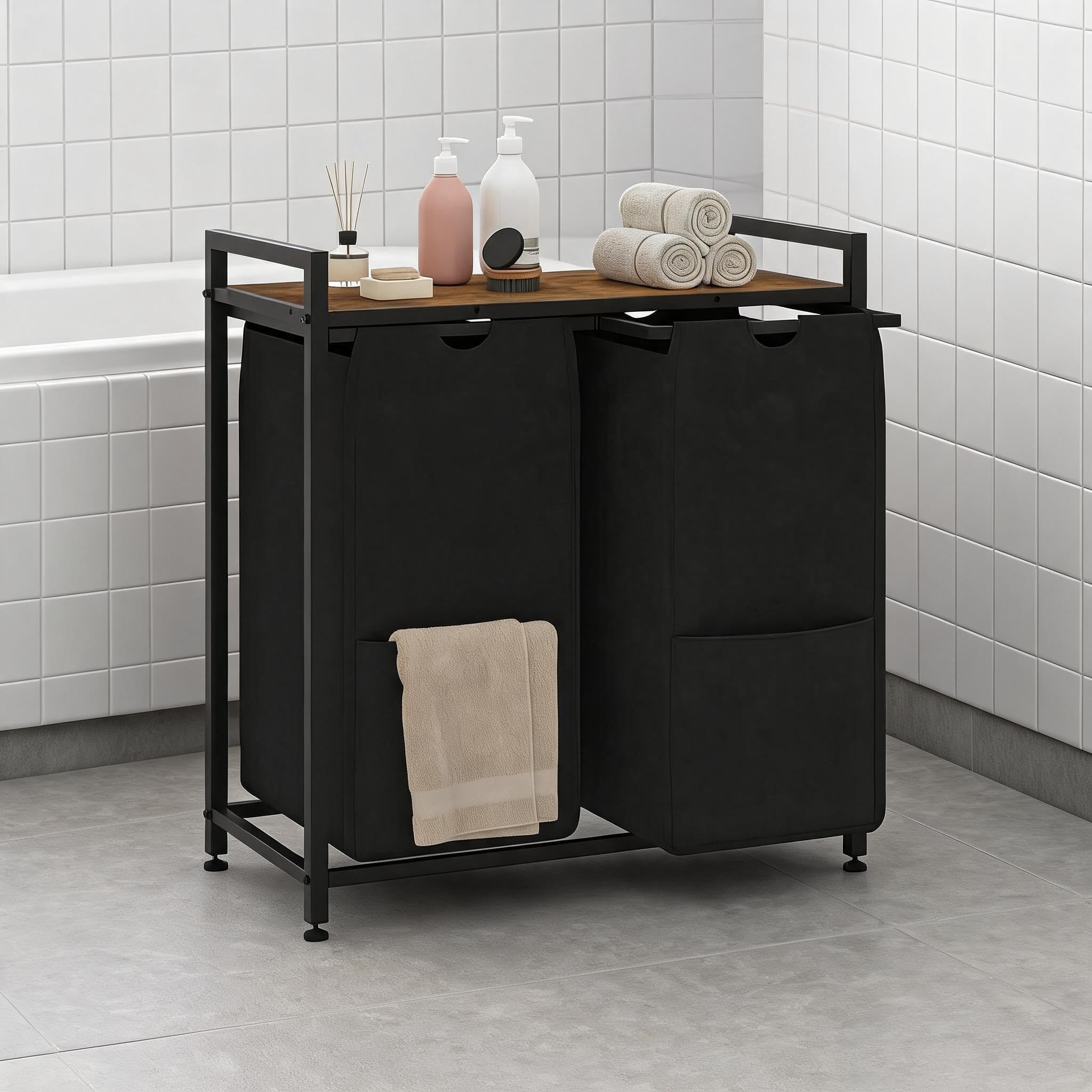Takywep Freestanding 2-Section Laundry Hamper With Shelf