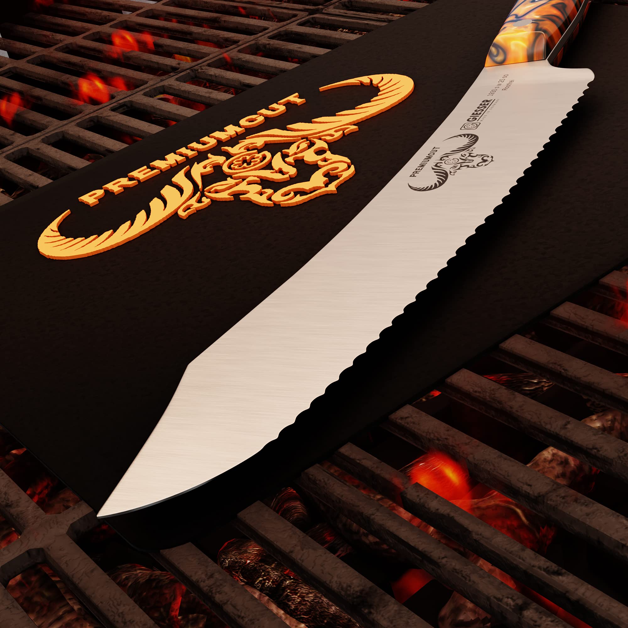 Giesser seit 1776 - Made in Germany - Brotmesser 25 cm Spicy Orange, PremiumCut Wave No 1, Wellenschliff, Acryl, exotisch, rostfrei, deutsches Grillmesser scharf