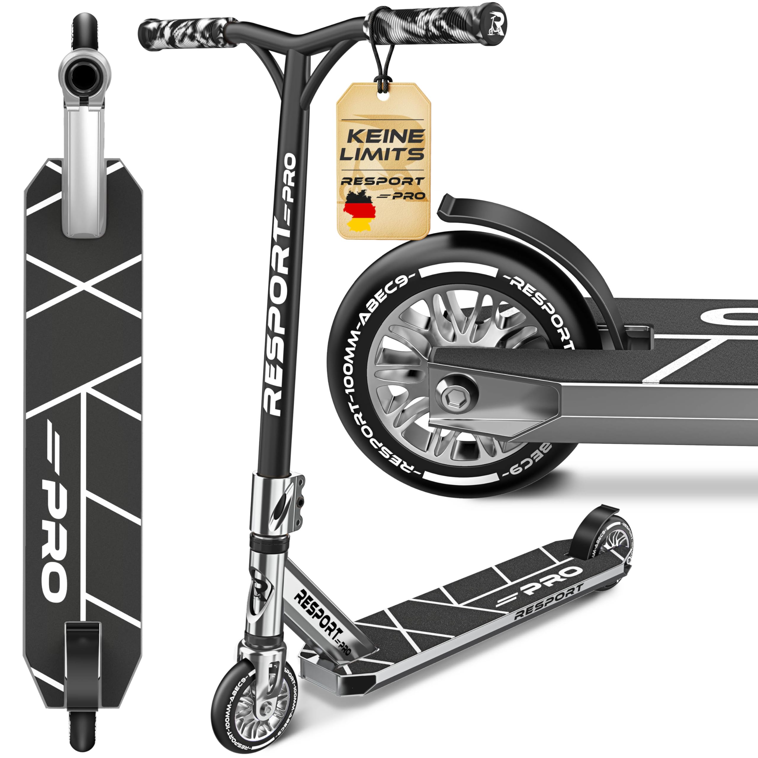 RE:SPORT® Stunt Scooter REVO PRO für Kinder & Erwachsene mit Ständer | Profi Stuntroller 110mm PU Wheels & Y-Bar | Stuntscooter Kickscooter ABEC 9 Kugellager | Tretroller Trickroller