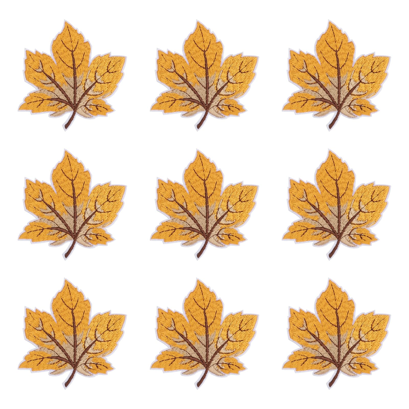 sourcing map 9pcs Fall Maple Leaf Iron-on Patch, 7.9x8.3cm Cute Sew Embroidery Applique Patches for Clothing Repair Thanksgiving Decoration, Gold-Yellow