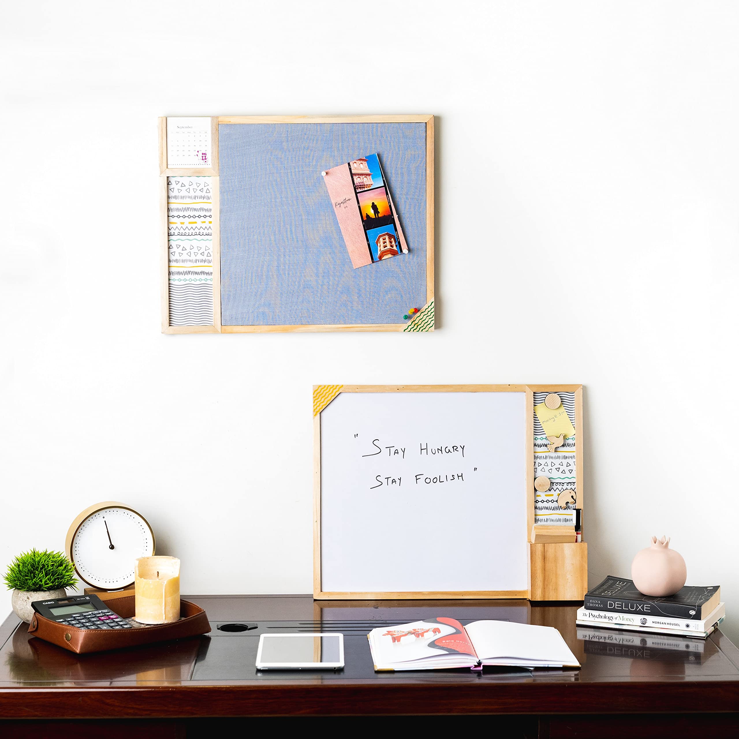 IVEI Metal Board, Pinboard, Whiteboard with Calendar - Set of 2- Grey 1