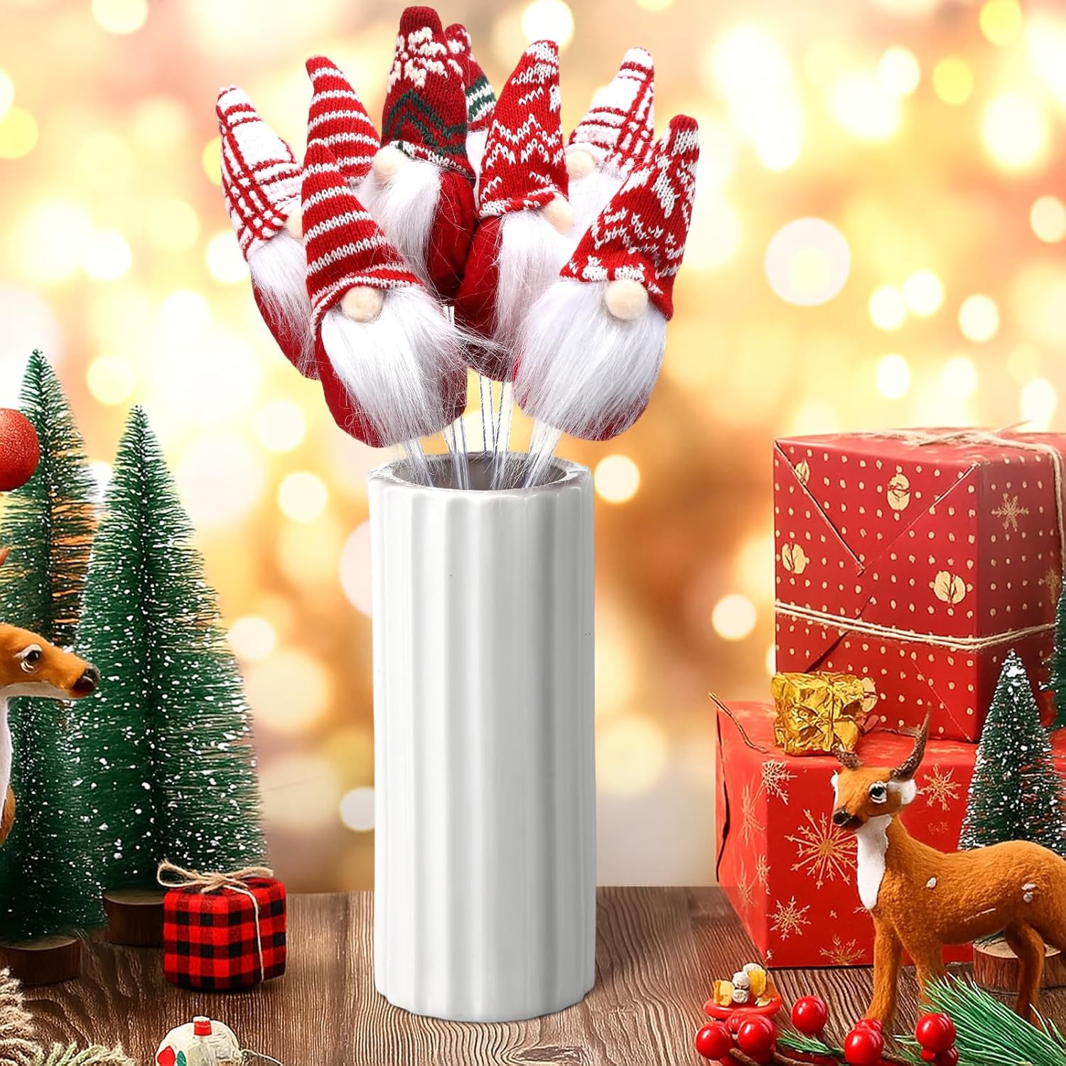 Jenaai 8 Pcs Gnomes Christmas Tree Picks Plush Gnomes Santa Elf Christmas Sticks Xmas Tree Filler Decorations Scandinavian Santa Beard Ornaments for Home Wreath Crafts Vase Filler Holiday Wreath DIY