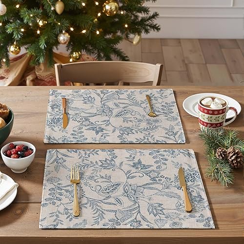 Miniatura 1 de jinchan Juego de 4 manteles individuales de lino con diseño floral de otoño, rústico, estilo campestre botánico, al aire libre, para cocina,