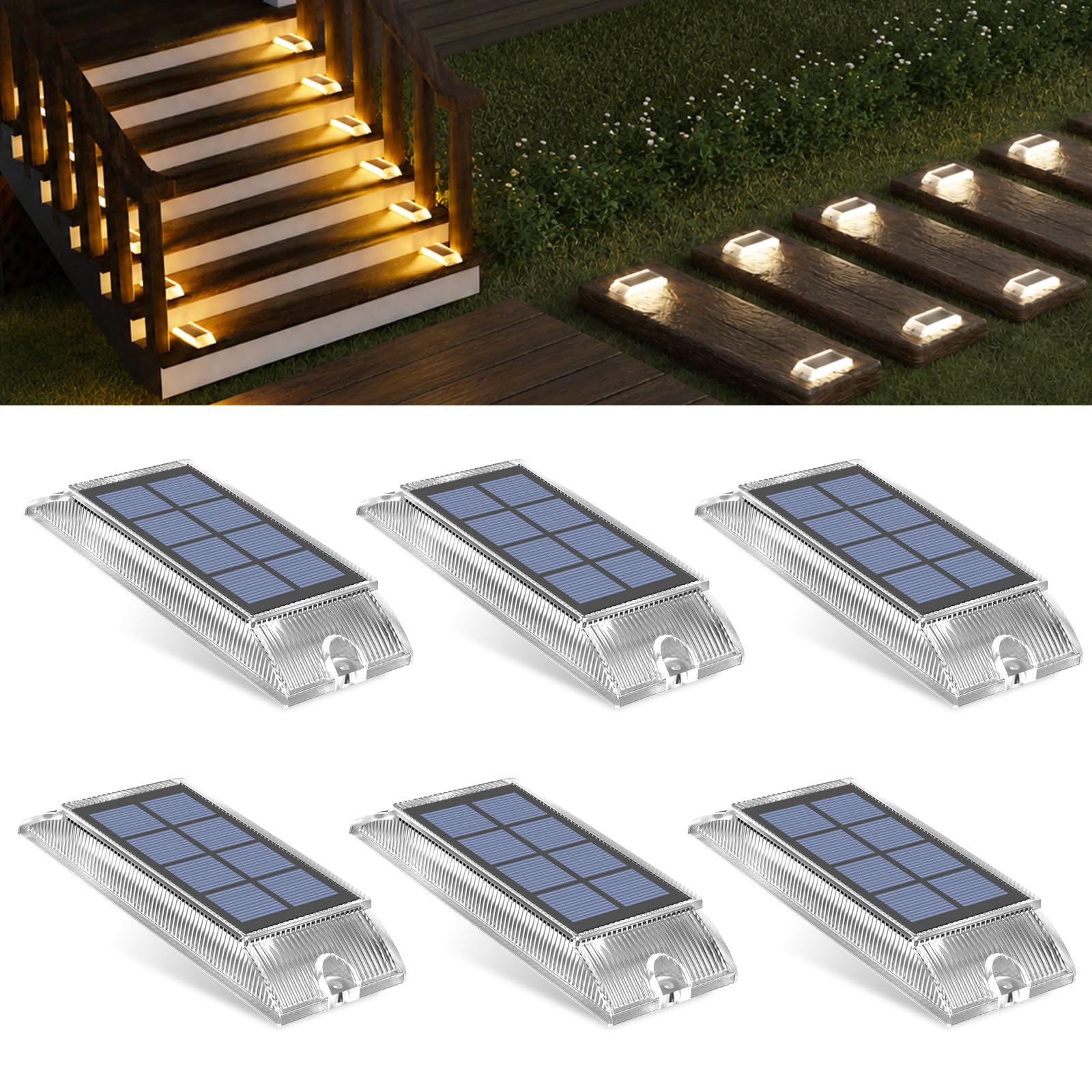 Alinana Warm White/Cool White Solar Decking Lights Outdoor Waterproof, 6-Pack Led Driveway Lights