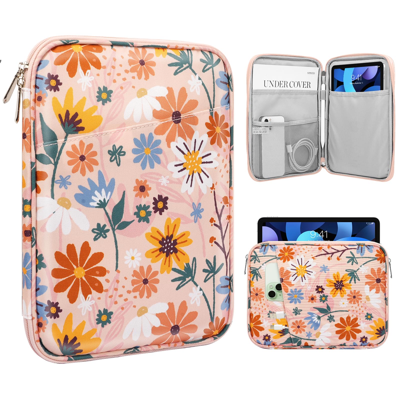 TiMOVO 9-11" Tablet Sleeve Bag with Pocket, Yellow Flower