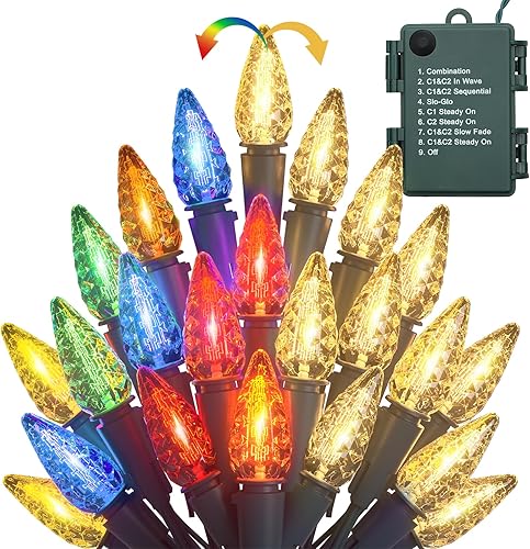 Magshion Guirnalda de luces de Navidad, 8 modos, 17 pies, 50 LED, funciona con pilas, impermeable, mini tira de luces de Navidad para decoración de