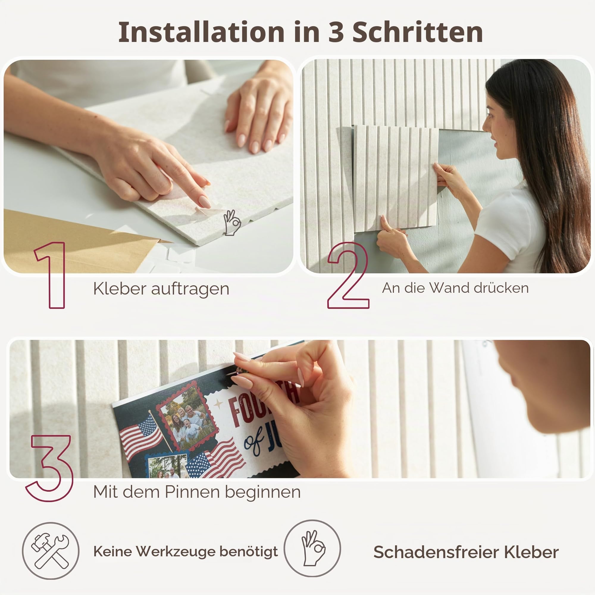 VIVELDA Große Korktafeln für Wände, schwarze Filzalternative – Lamellen-Wandverkleidungen, Pinnwandfliesen für Heimdekoration, Pinnwand-Organizer für Büro oder Klassenzimmer, 12er-Pack (Palme)