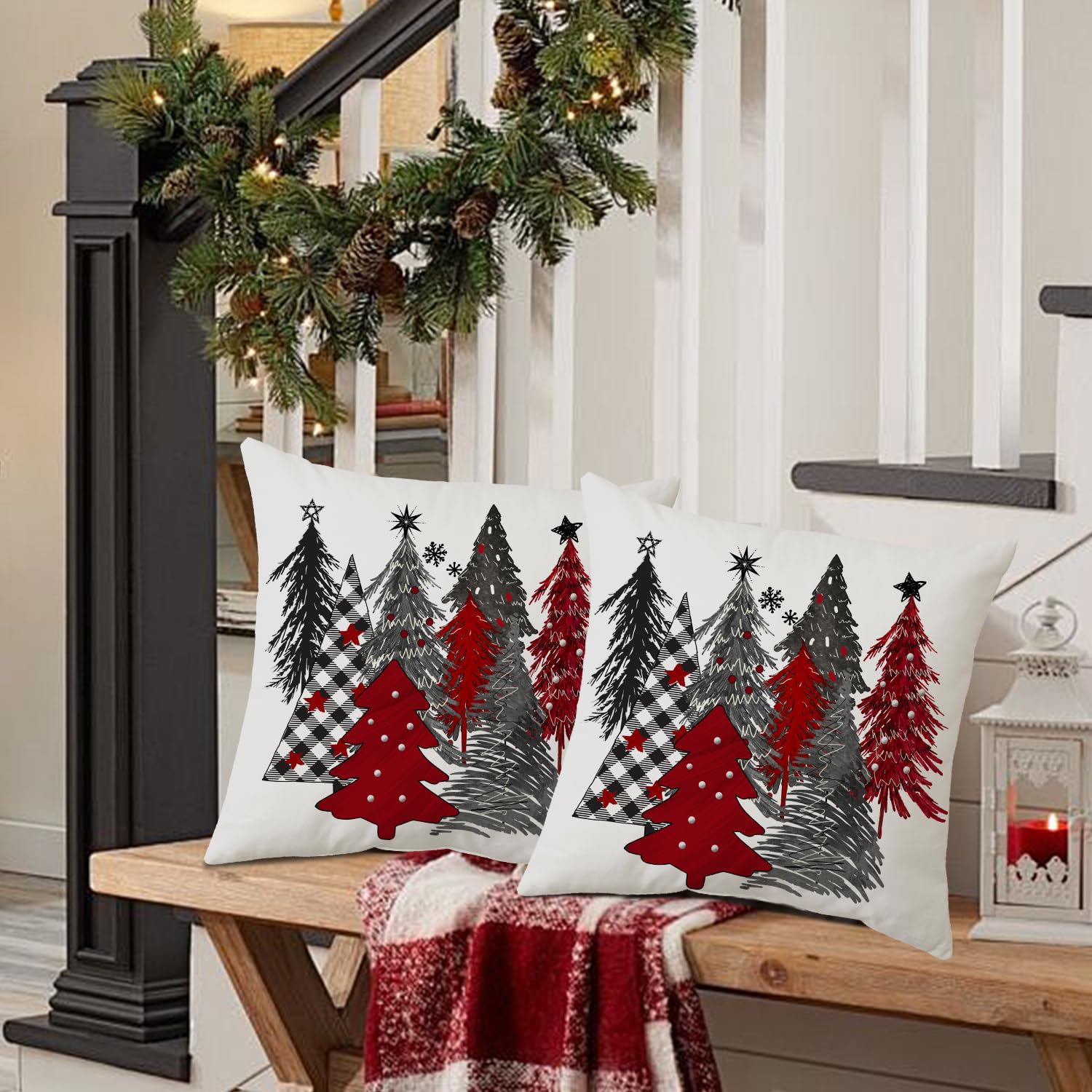 Miaikoe Christmas Cushion Covers 55x55 cm Set of 2 Christmas Tree Decorative Throw Pillow Covers Winter Christmas Cushion Cases Decor for Home Couch Sofa - Image 2