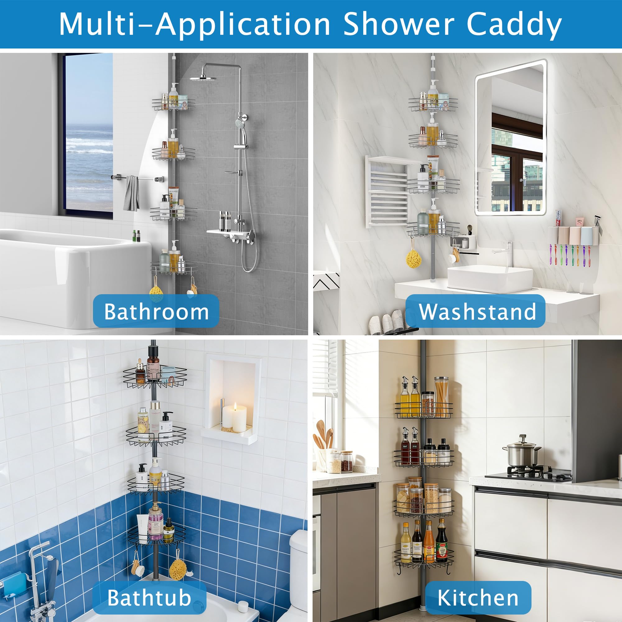 KEGII Etagere Douche - Etagere Telescopique Douche Sans Percage, Tablette d'Angle Réglable en Hauteur avec 4 Paniers, Noir en destockage et reconditionné chez KEGII Etagere Douche - Etagere Telescopique Douche Sans Percage, Tablette d'Angle Réglable en Hauteur avec 4 Paniers, Noir en destockage et reconditionné chez