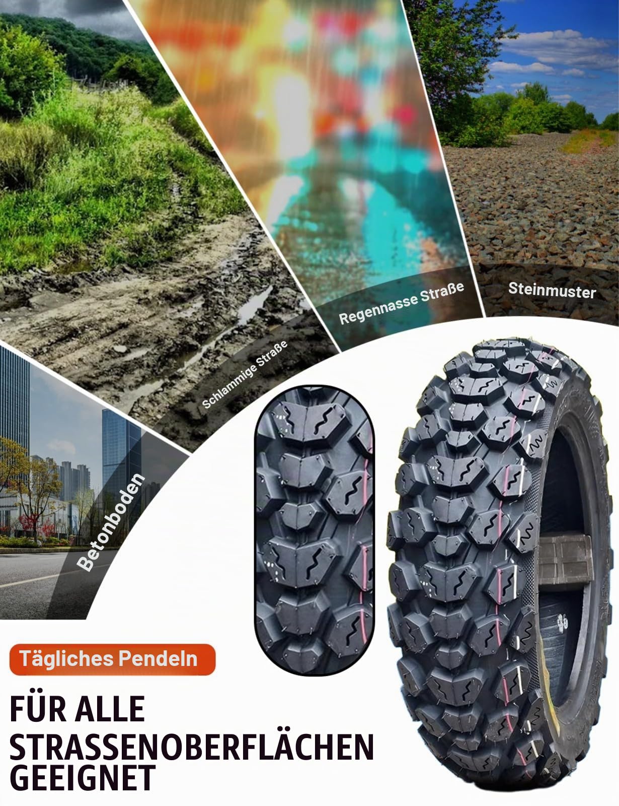 130/70-12 Schlauchloser Vorder- oder Hinterreifen für Roller/Mopeds, 12-Zoll-Felge, 130 70 12 verschleißfester Reifen, Offroad 6 P.R., 280 kPa, MAX. BELASTUNG 260 kg, 62J