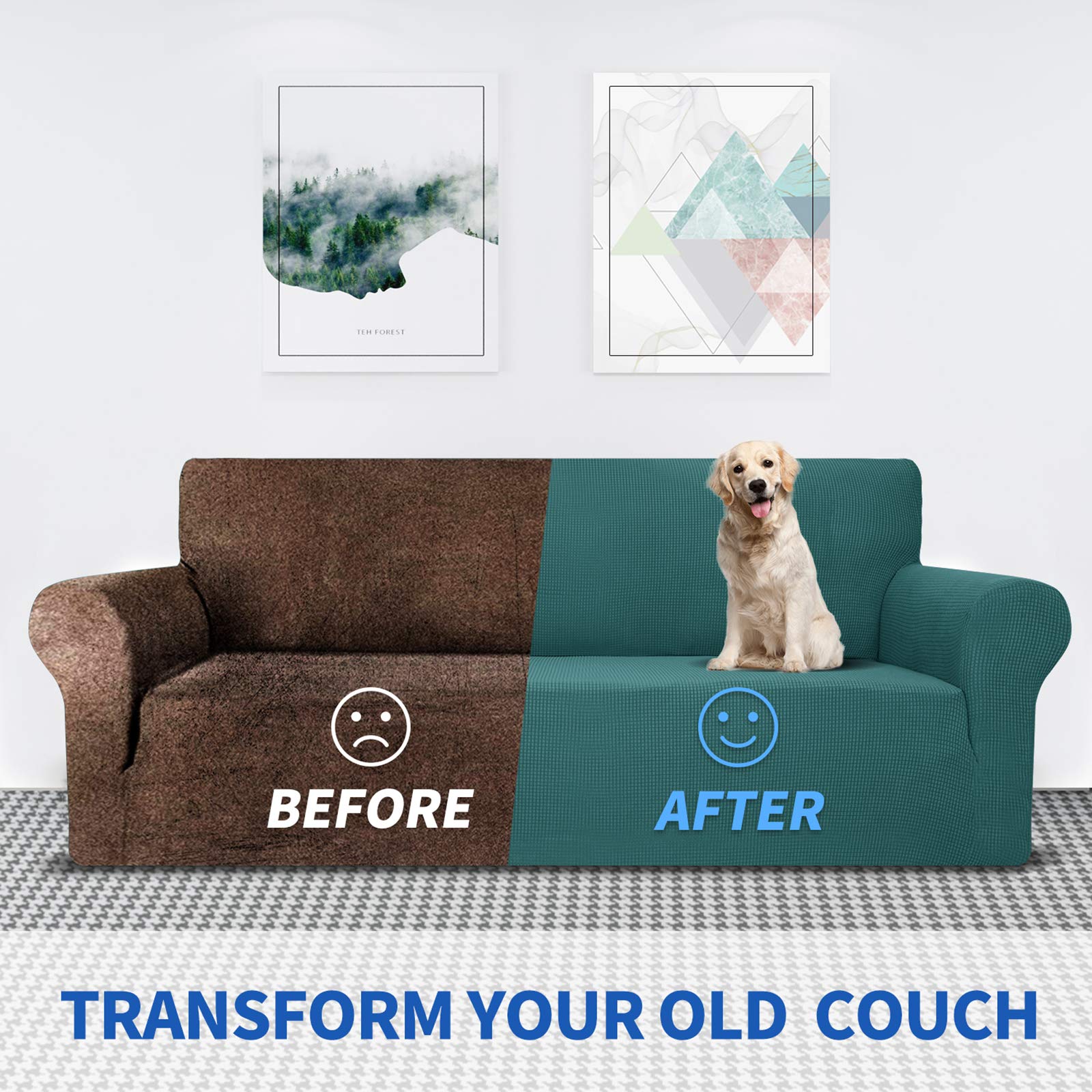 MAXIJIN Fodera per divano super elasticizzata per 3 posti, 1 pezzo Fodera per divano jacquard Protezione per mobili Cani Pet Friendly Fodera per divano aderente (3 posto, Verde Nerastro)