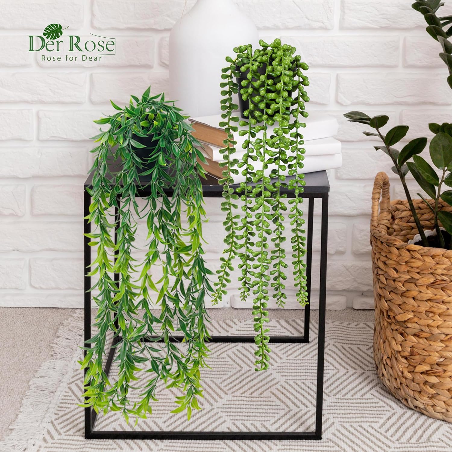 Der Rose 6Pcs Fake Hanging Plants Artificial Decor Faux Potted Greenery Hanging Plants Indoor for Wall Shelf Bathroom Kitchen Outdoor Decor - Image 5