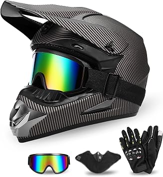 Full Face Dirt Bike Helmet DOT Certified - Complete Adult ATV Helmet Kit with Goggles, Gloves & Mask, Adjustable Visor, Quick Release