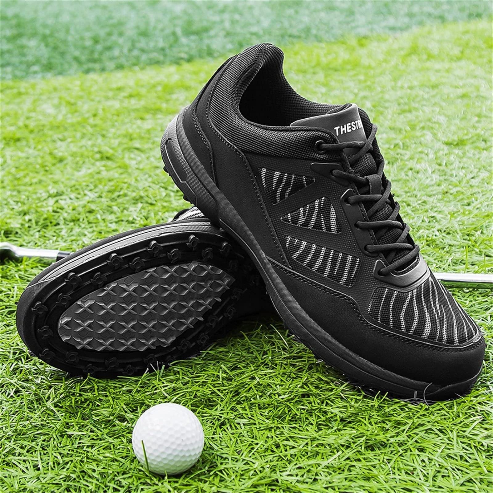 ZKHD Męskie buty golfowe, lekkie oddychające golfa sportowe trampki profesjonalne bez kolców wygodne tenisówki do gry w golfa sznurowane antypoślizgowe trampki do biegania, czarne-36 UK