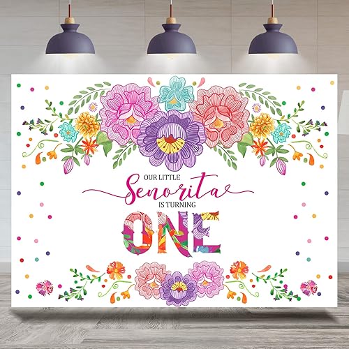 Fondo de fiesta mexicana para el primer cumpleaños para niñas, flores, Senorita Turning One, fondo de fotografía de 7 x 5 pies, fiesta de niña,