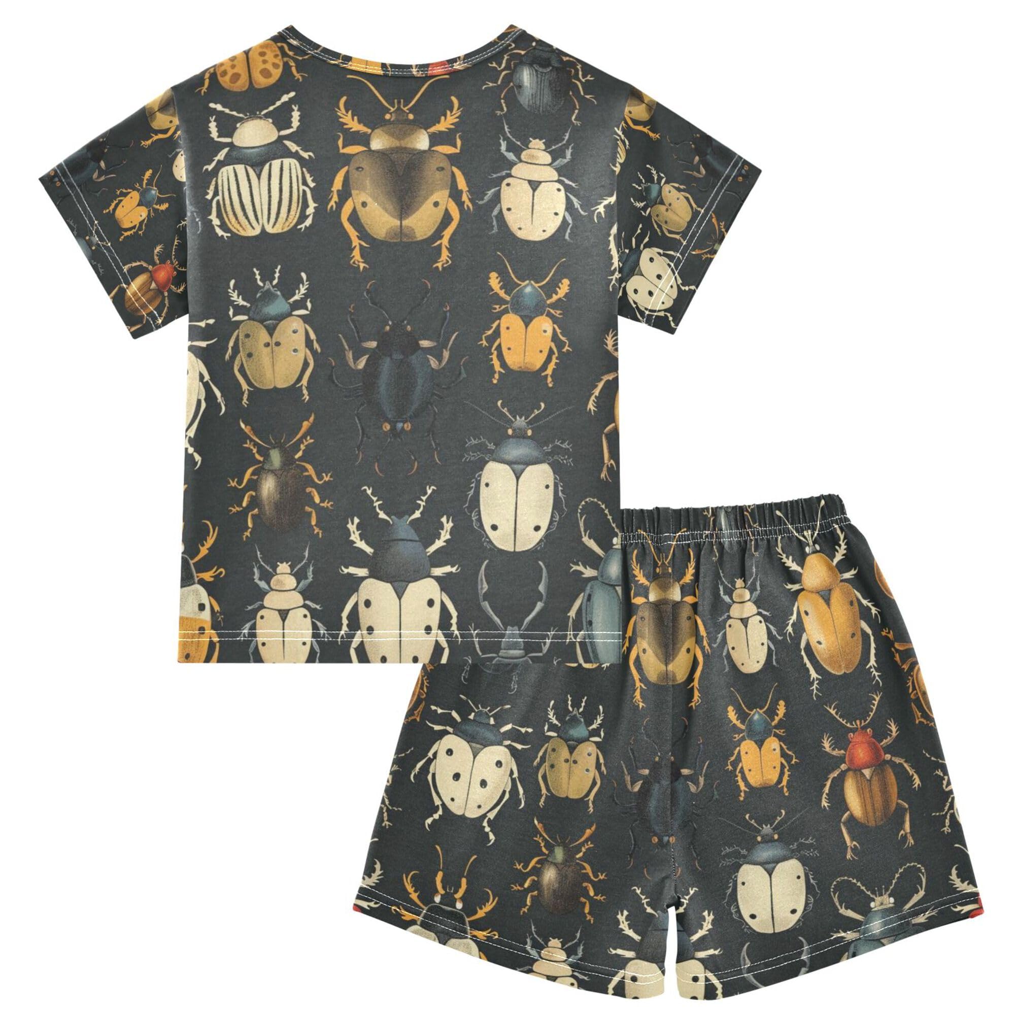 Glaphy Insect Beetles Ladybug Black Summer Pajamas Set 2 Piece Short Cotton Sleepwear