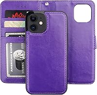 Vista 16 de Bocasal Funda tipo cartera compatible con iPhone 12 e iPhone 12 Pro con soporte para tarjetas de cuero PU magnética desmontable con soporte plegable