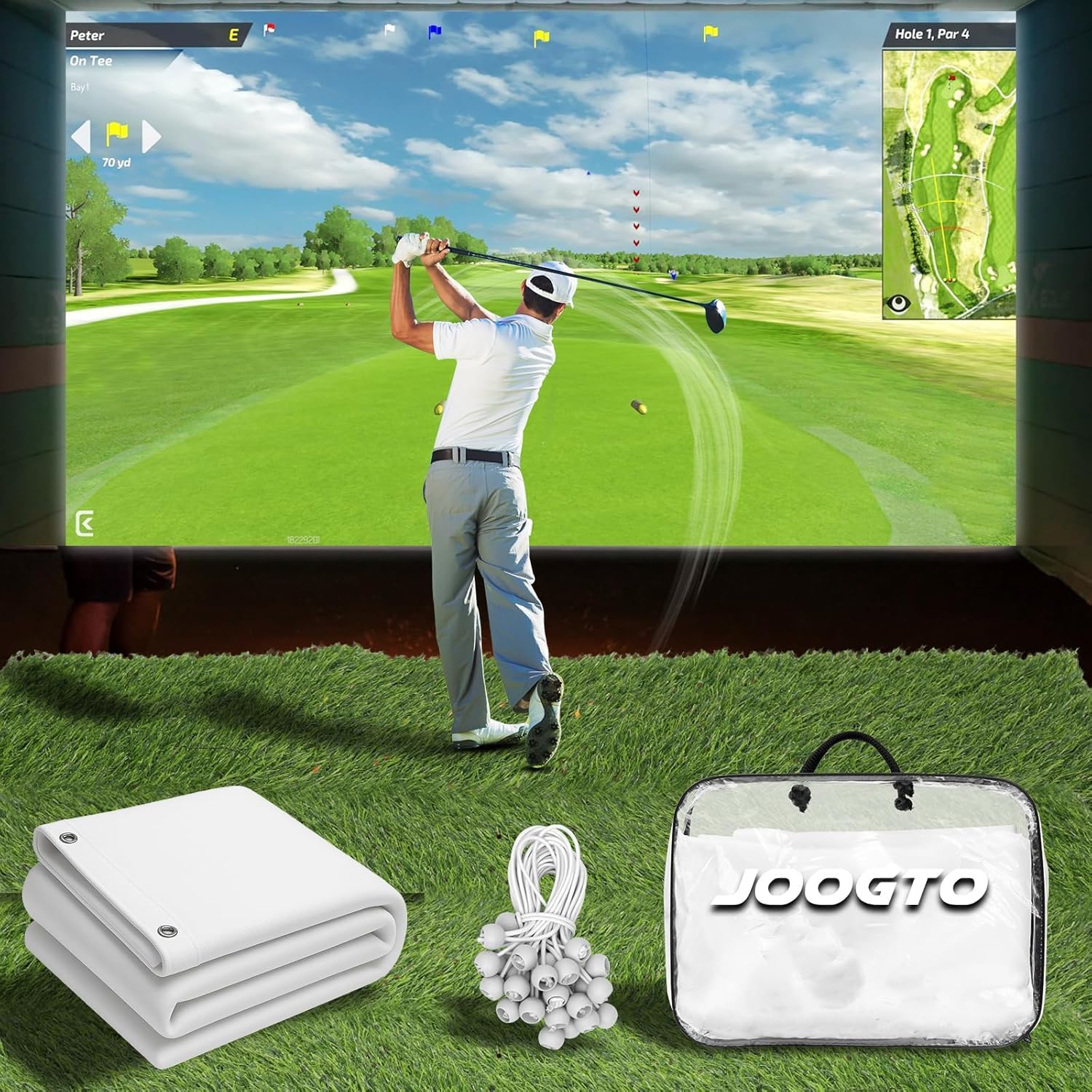 Golf Simulator Impact Screen for Indoor/Outdoor, Impact Screen Golf Simulator with 28-32 Upgraded Grommets, Self-Restoration Crease Fabric,4mm Thicker Impact Screen with Storage Bag